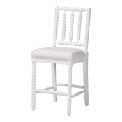 bali & pari Deya Bobbin Counter Stool - Sculptural Wood Kitchen Seating with Upholstered Seat and Spindle Back, White